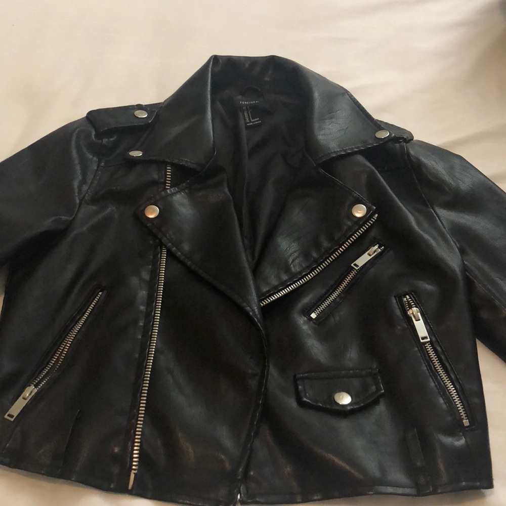 Faux leather jacket with silver detail